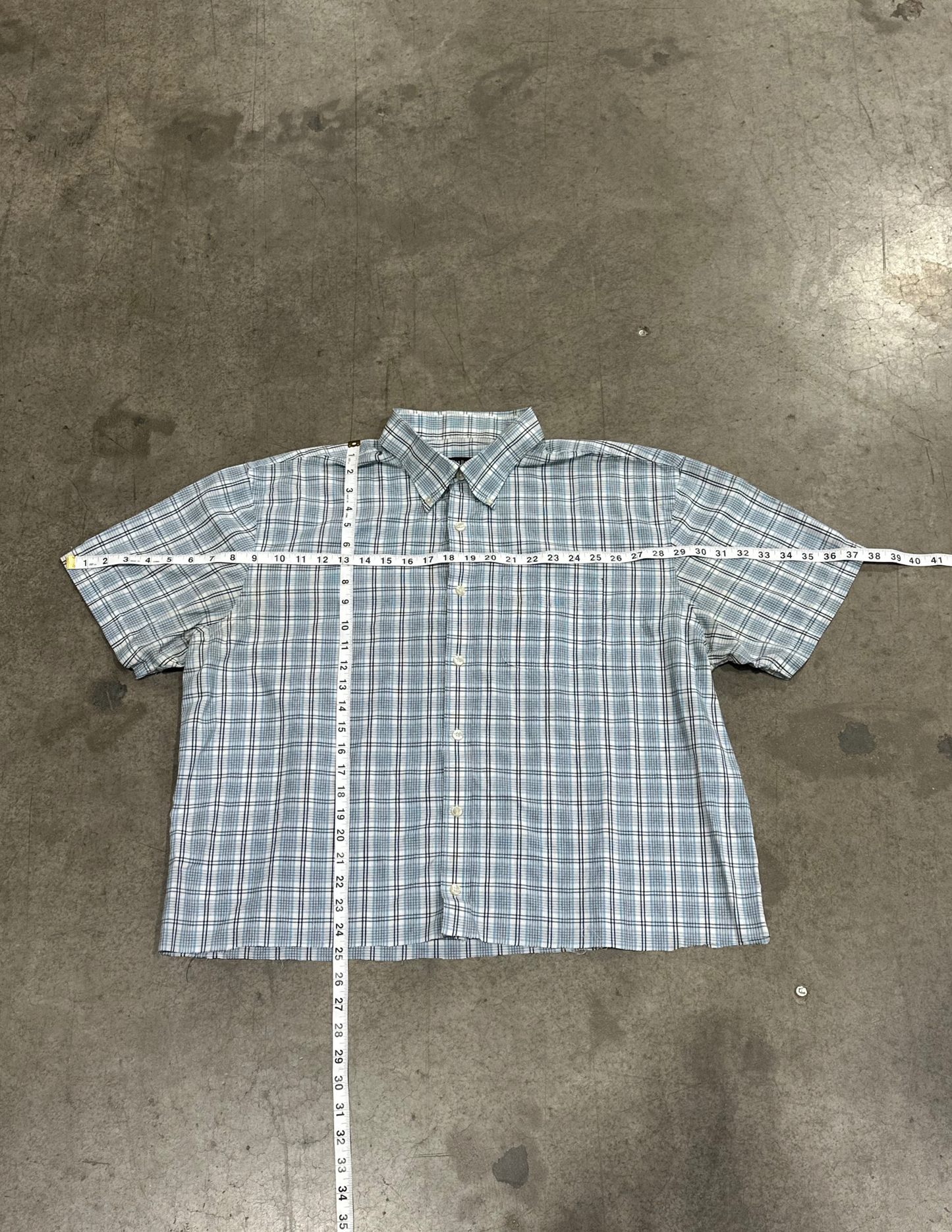 Cropped Blue Plaid Van Heusen Button Down - XL