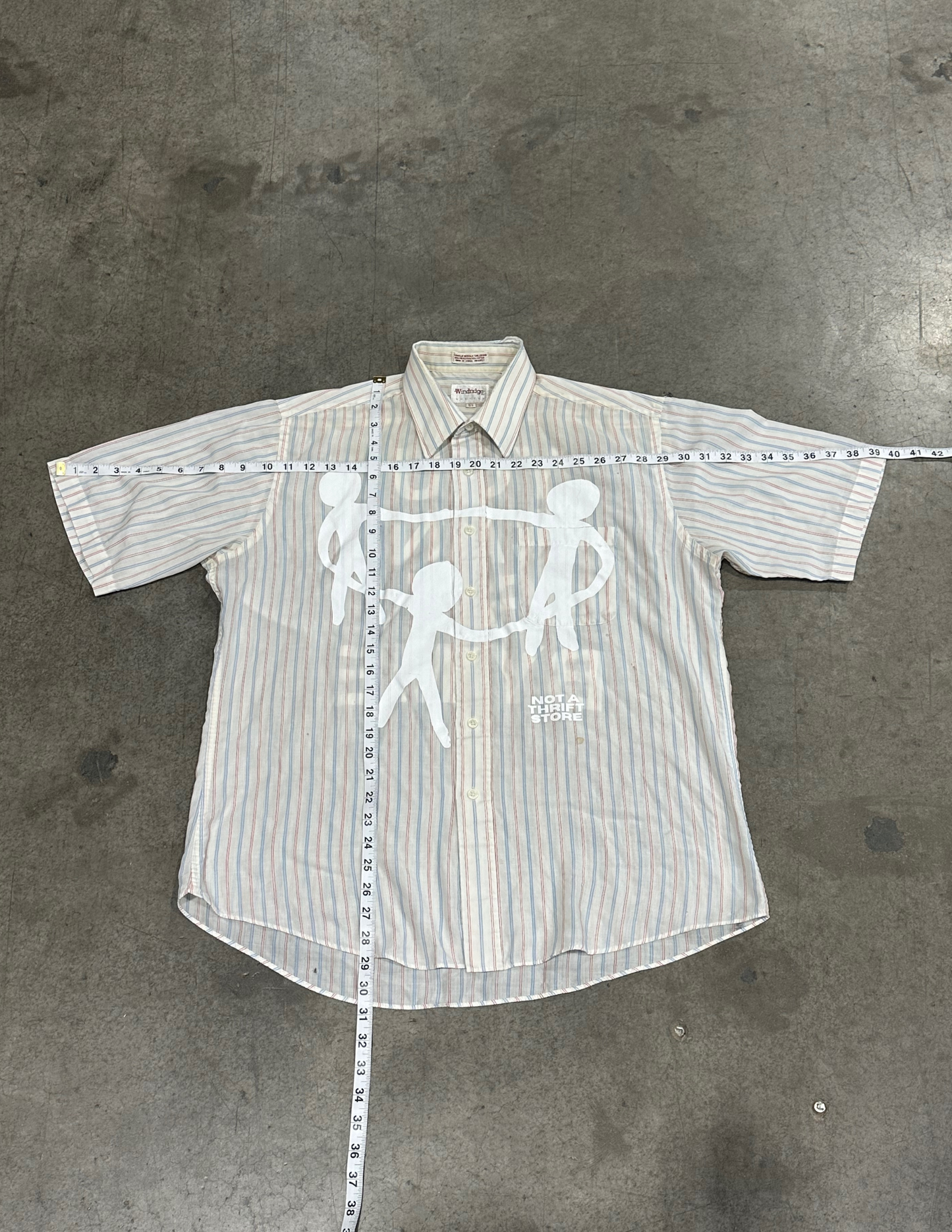 90's Cream, Red & Blue Pinstripe Button Down - M