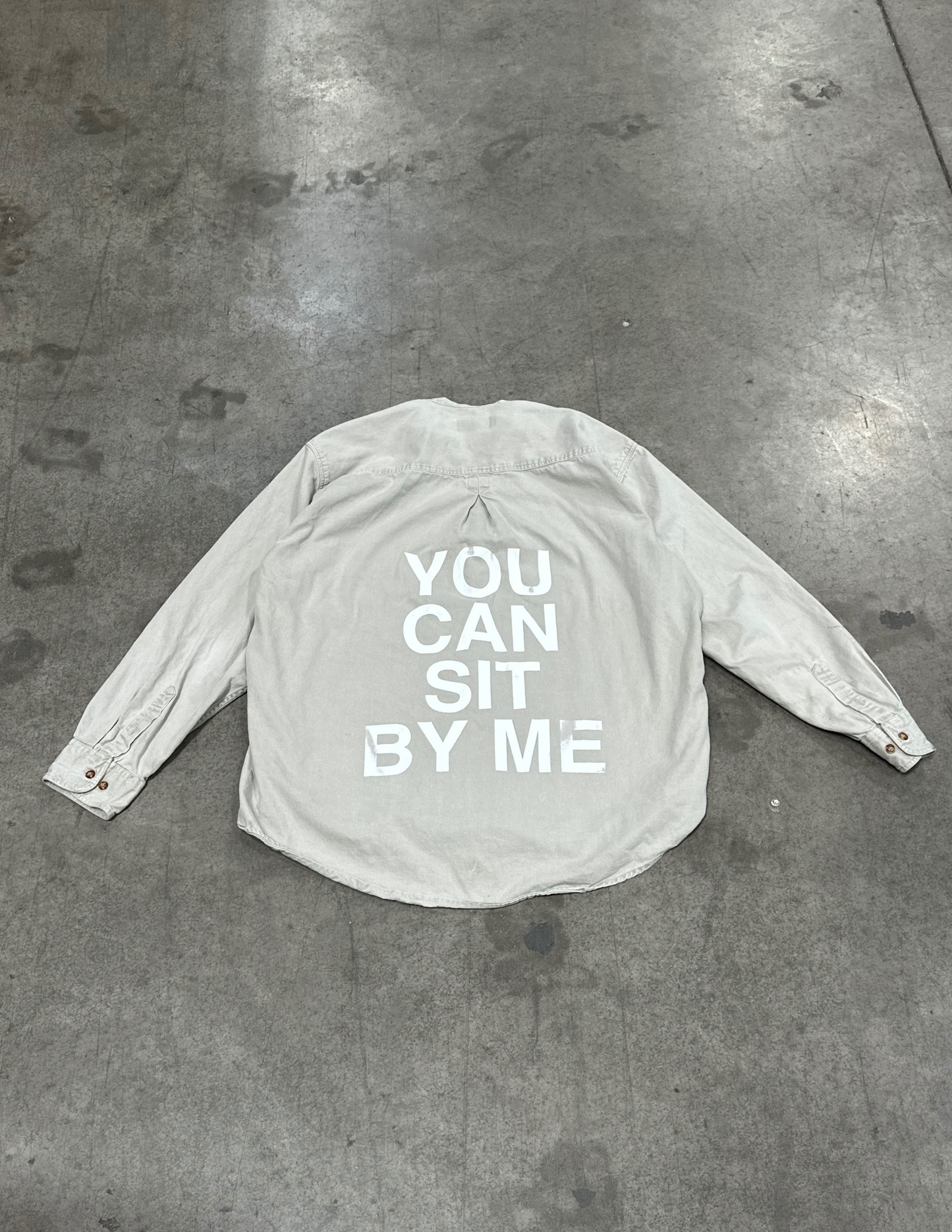 Stonewashed Band Collar Long Sleeve Button Up - L