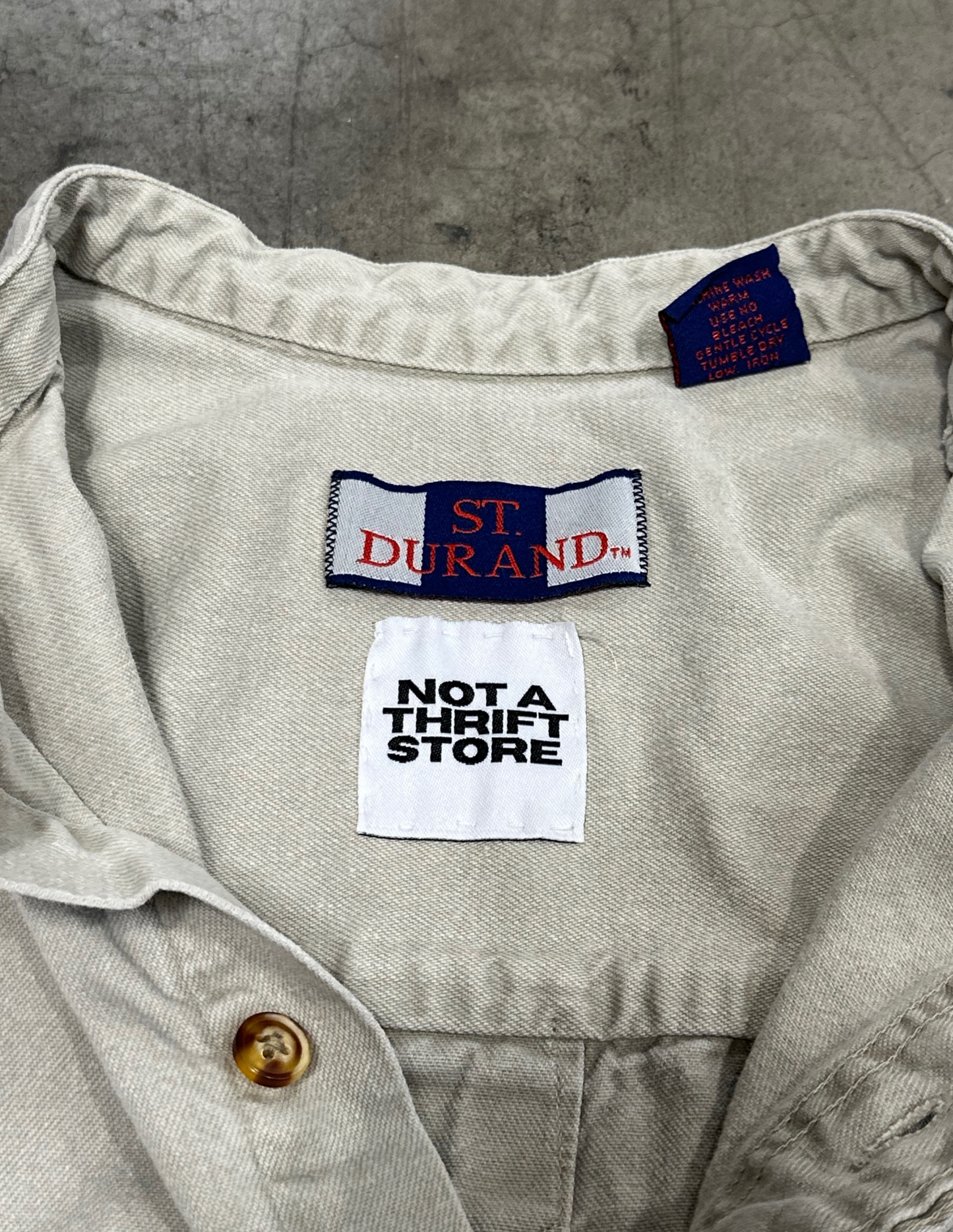 Stonewashed Band Collar Long Sleeve Button Up - L