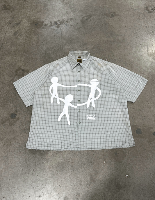 Grey Grid Pattern Button Down - L