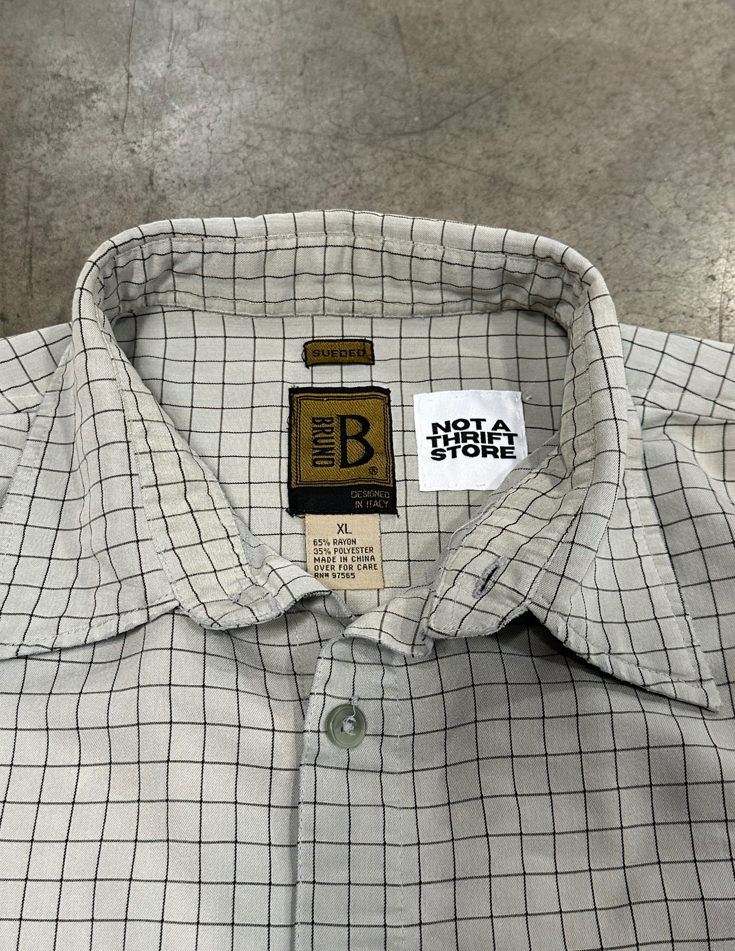 Grey Grid Pattern Button Down - L