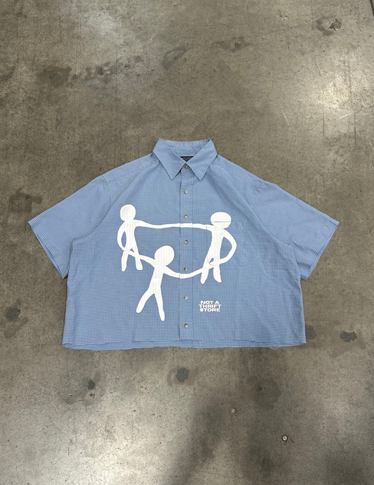 Light Blue Cropped Button Down - L