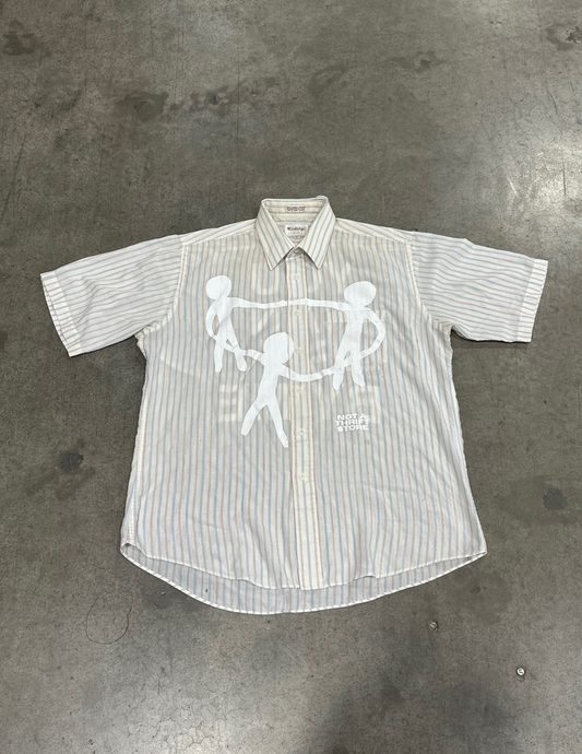 90's Cream, Red & Blue Pinstripe Button Down - M