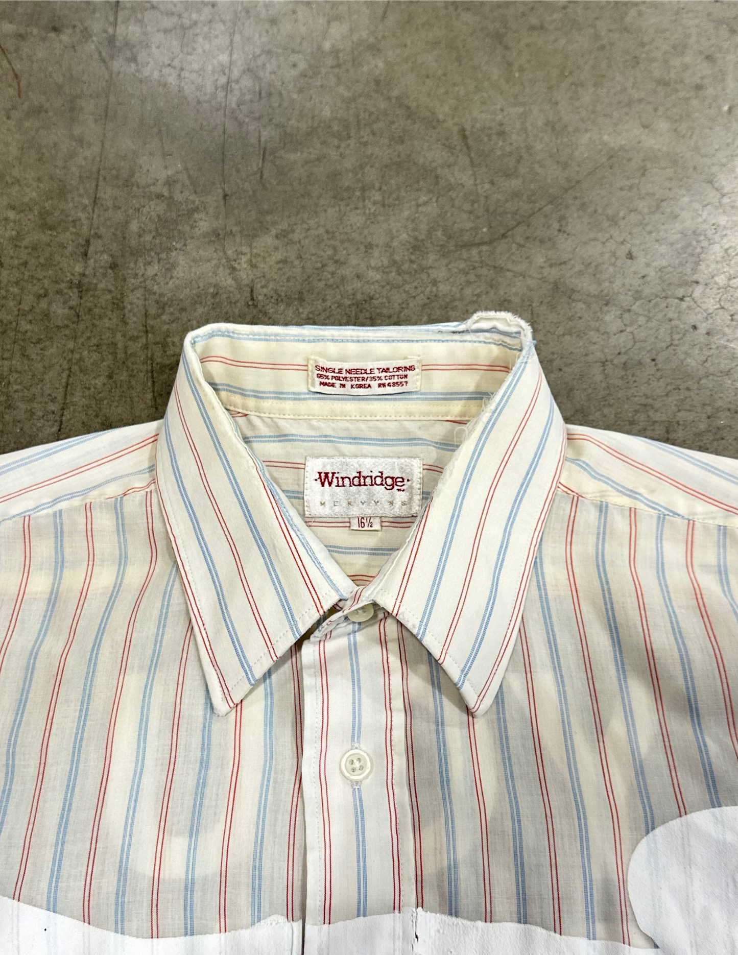 90's Cream, Red & Blue Pinstripe Button Down - M